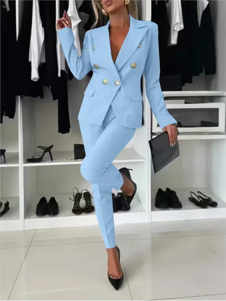 Elena™ Double-Breasted Blazer and Tailored Trousers Set