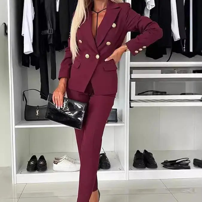 Elena™ Double-Breasted Blazer and Tailored Trousers Set
