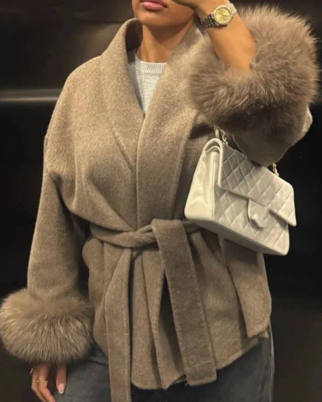 Luxury Wool Wrap Coat | Faux Fur Cuff Detail Nexo