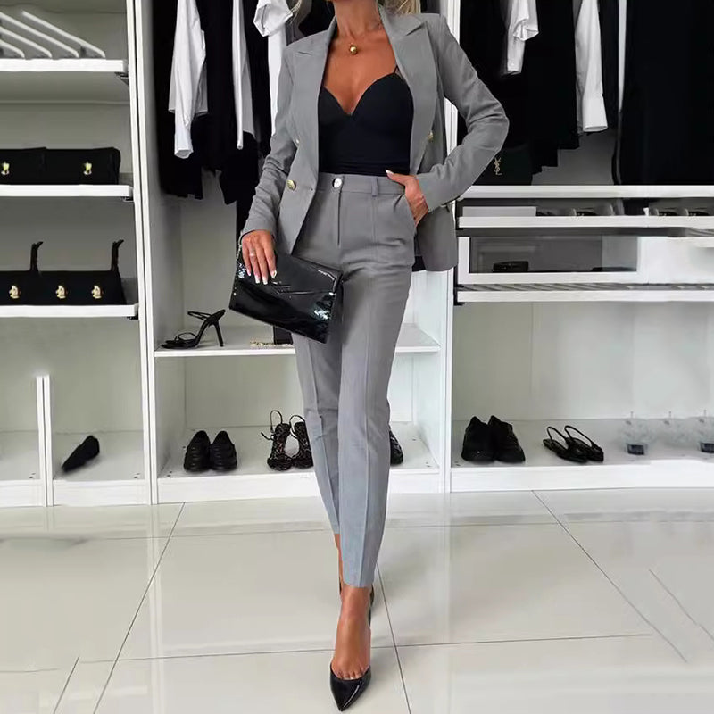 Elena™ Double-Breasted Blazer and Tailored Trousers Set
